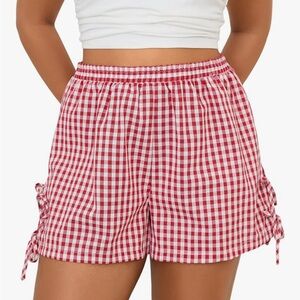 Chic Red Gingham High Waist Women's Shorts